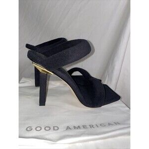 Good American Black Heels with Gold Accent